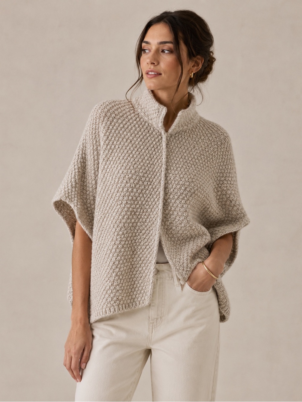 Elsamanda Wool Blend Mock Neck Poncho